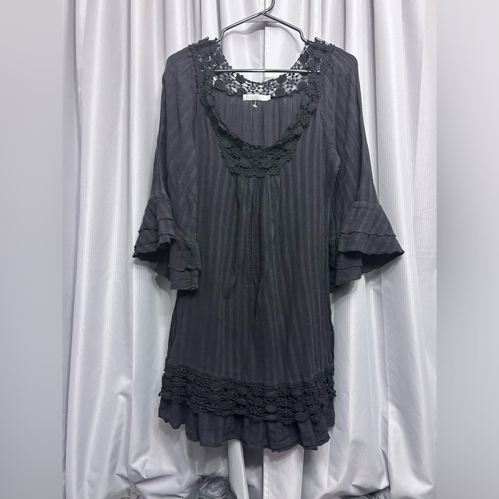 MOLIO RELIO Boho crocheted Tunic mini dress black S
